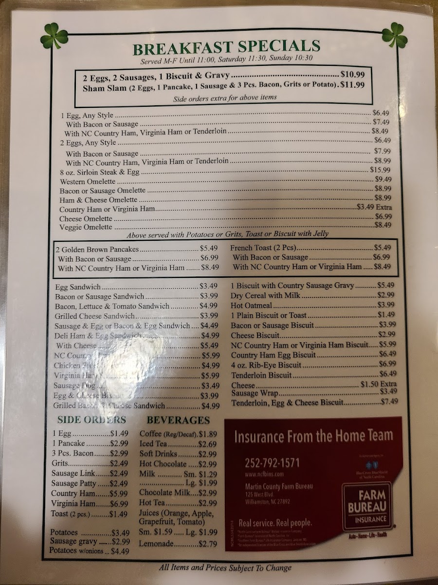 Shamrock Restaurant Menu - Image 4